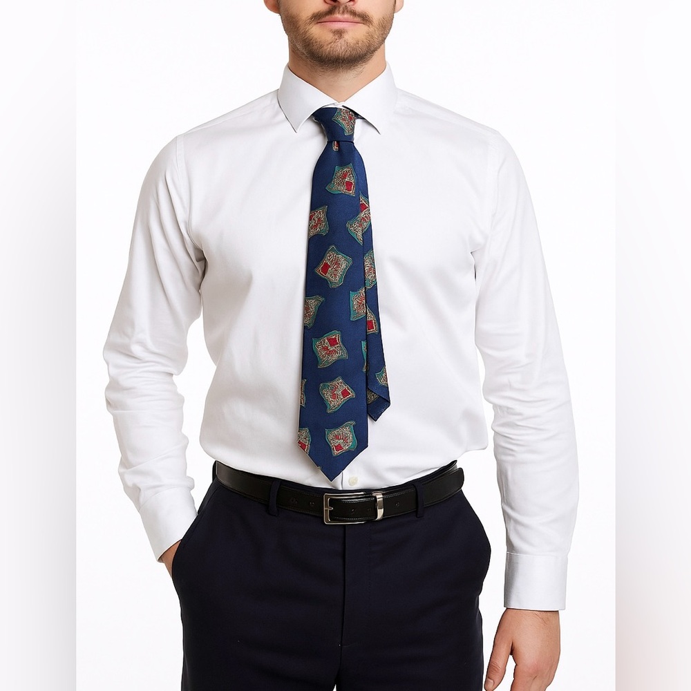 Coach Men’s Vintage Ornate Italian Silk Tie – Navy